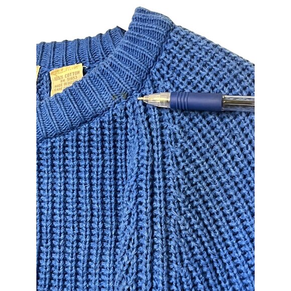 VTG Hardwood & Pine Men Medium Blue Ribbed Knit Sweater Cotton Preppy Y2K - Picture 3 of 12